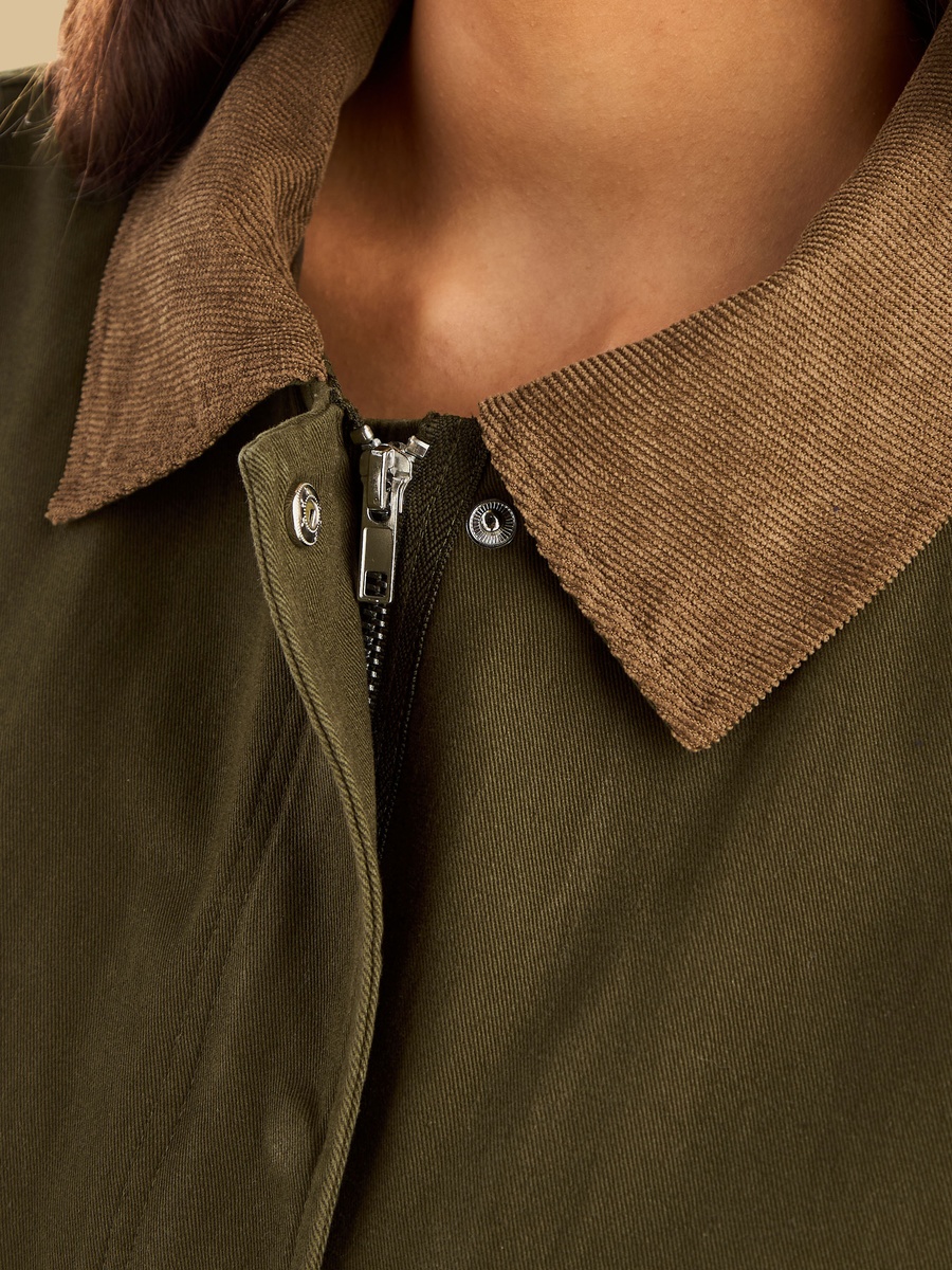 Jacket with Contrast Collar and Sleeve Cuffs
