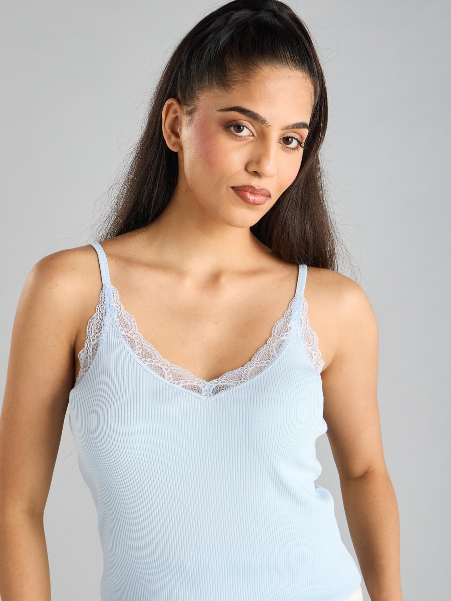Ribbed Lace Insert Camisole