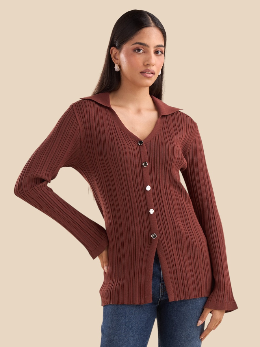 Ribbed Collared Top