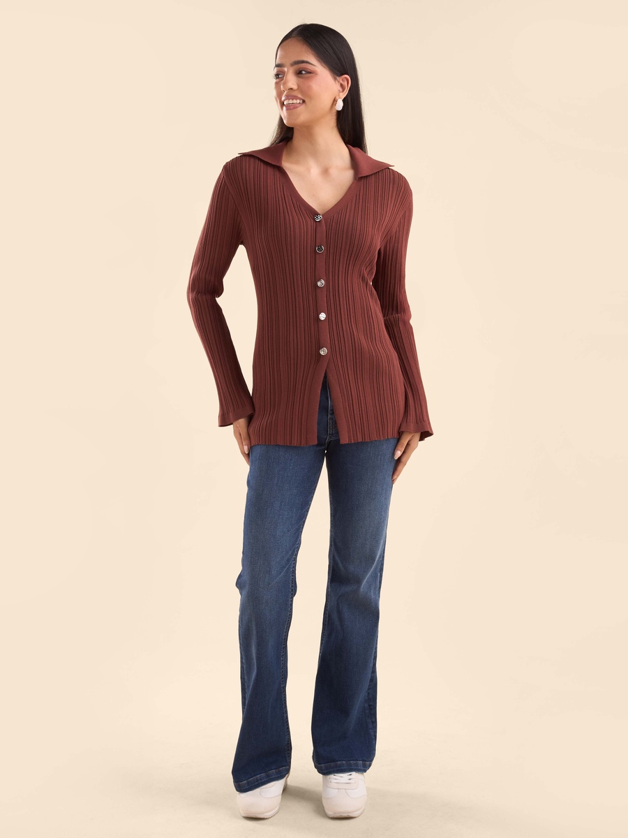 Ribbed Collared Top