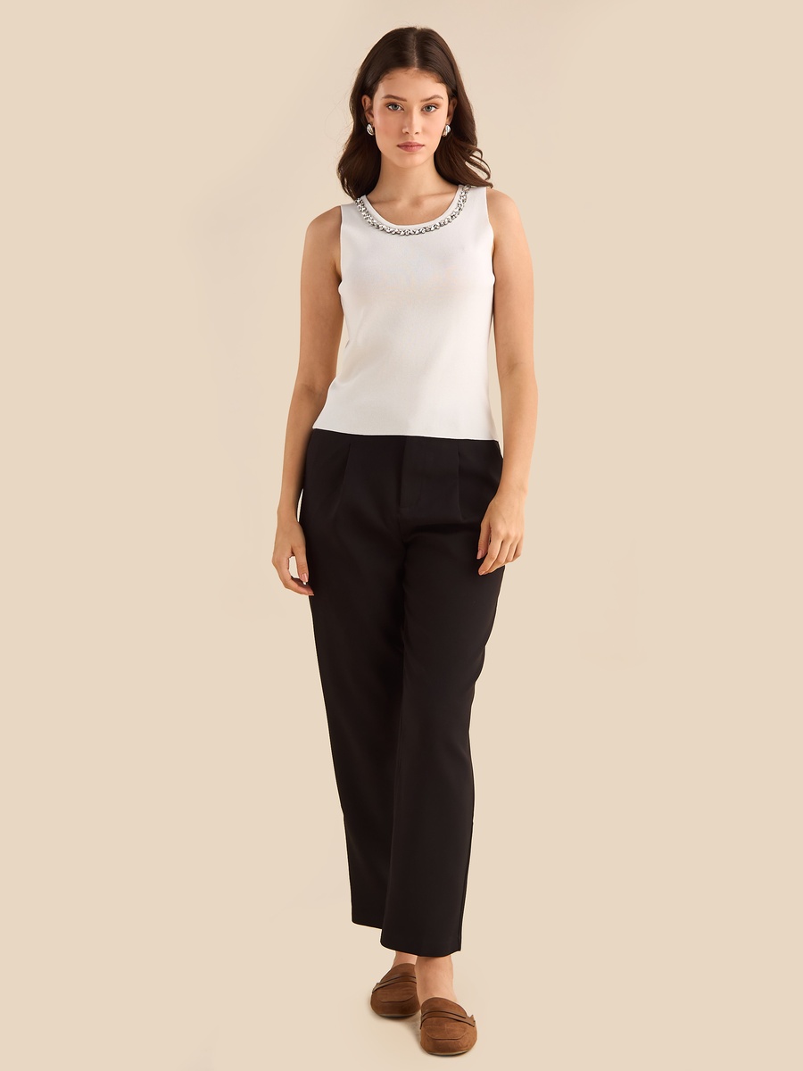 Embellished Neck Sleeveless Top