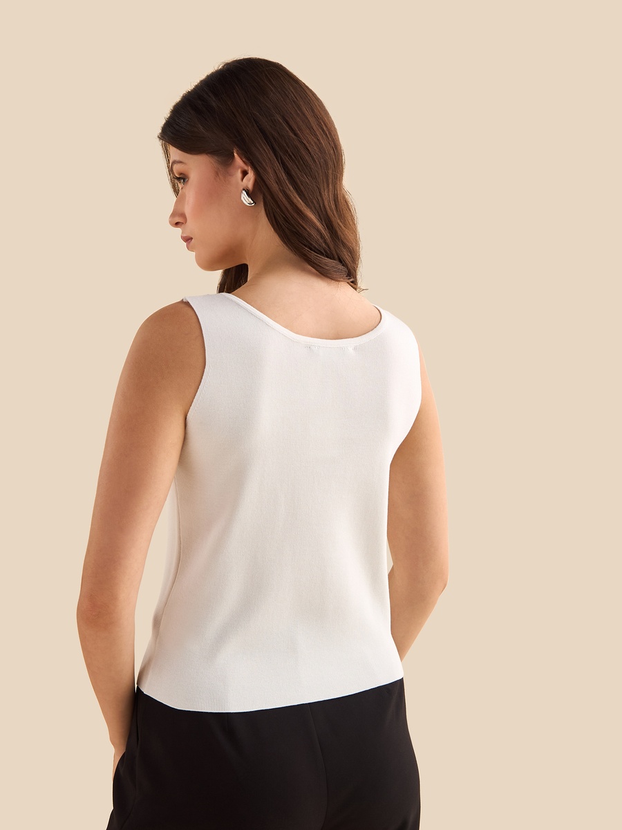 Embellished Neck Sleeveless Top