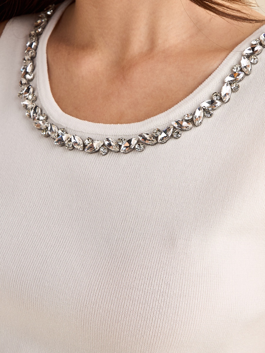 Embellished Neck Sleeveless Top