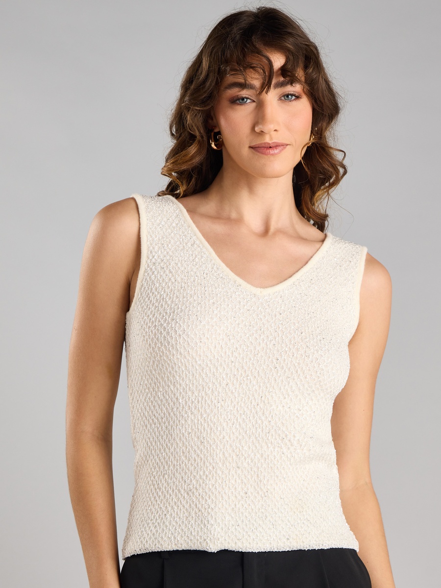 Embellished Lurex Sleeveless Top
