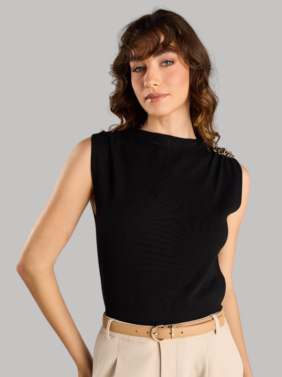 Brooch Accent Sleeveless Top