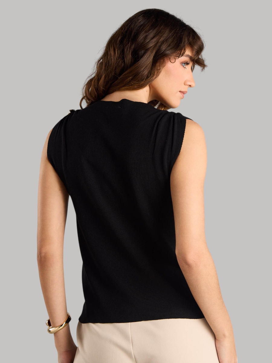 Brooch Accent Sleeveless Top