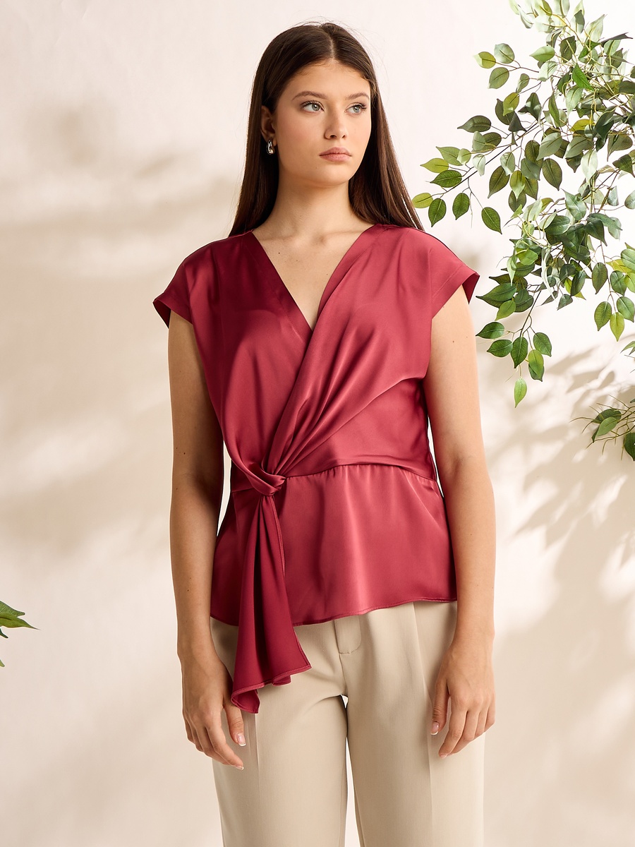 Plain V Neck Wrap Top