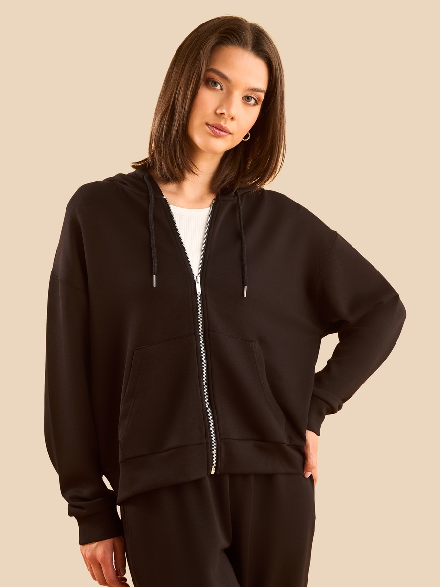 Plain Zip Through Hoodie with Pockets