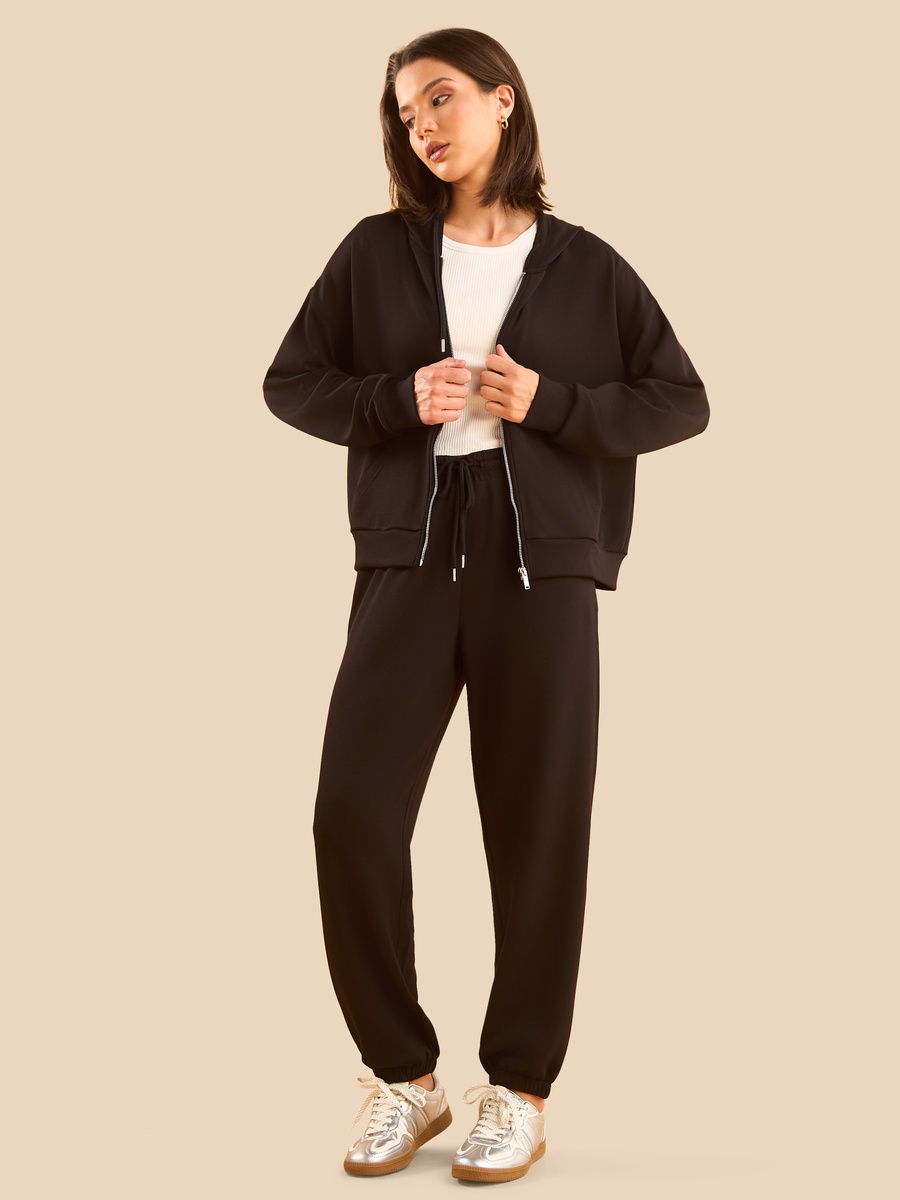 Plain Zip Through Hoodie with Pockets