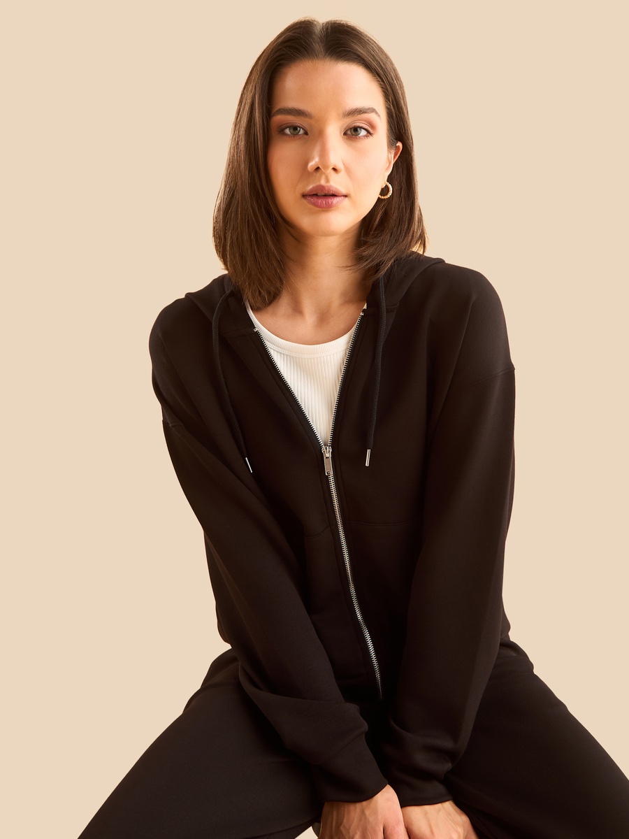Plain Zip Through Hoodie with Pockets