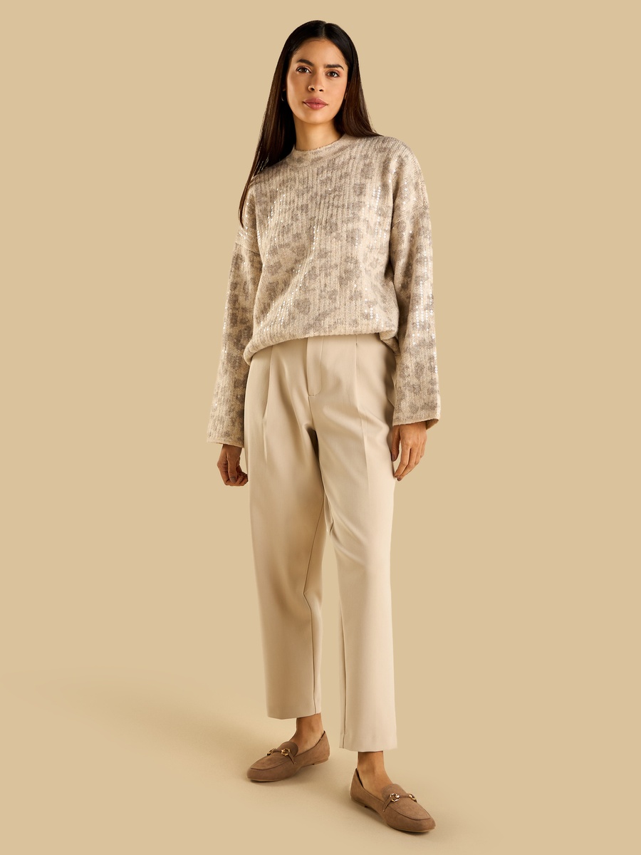 Sequin Embellished Jacquard Sweater