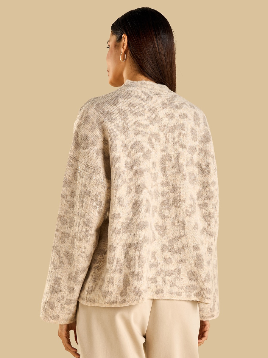 Sequin Embellished Jacquard Sweater