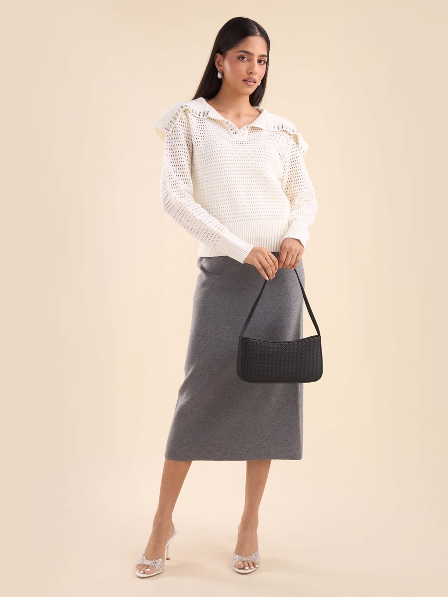 Textured Sweater with Embellished Collar