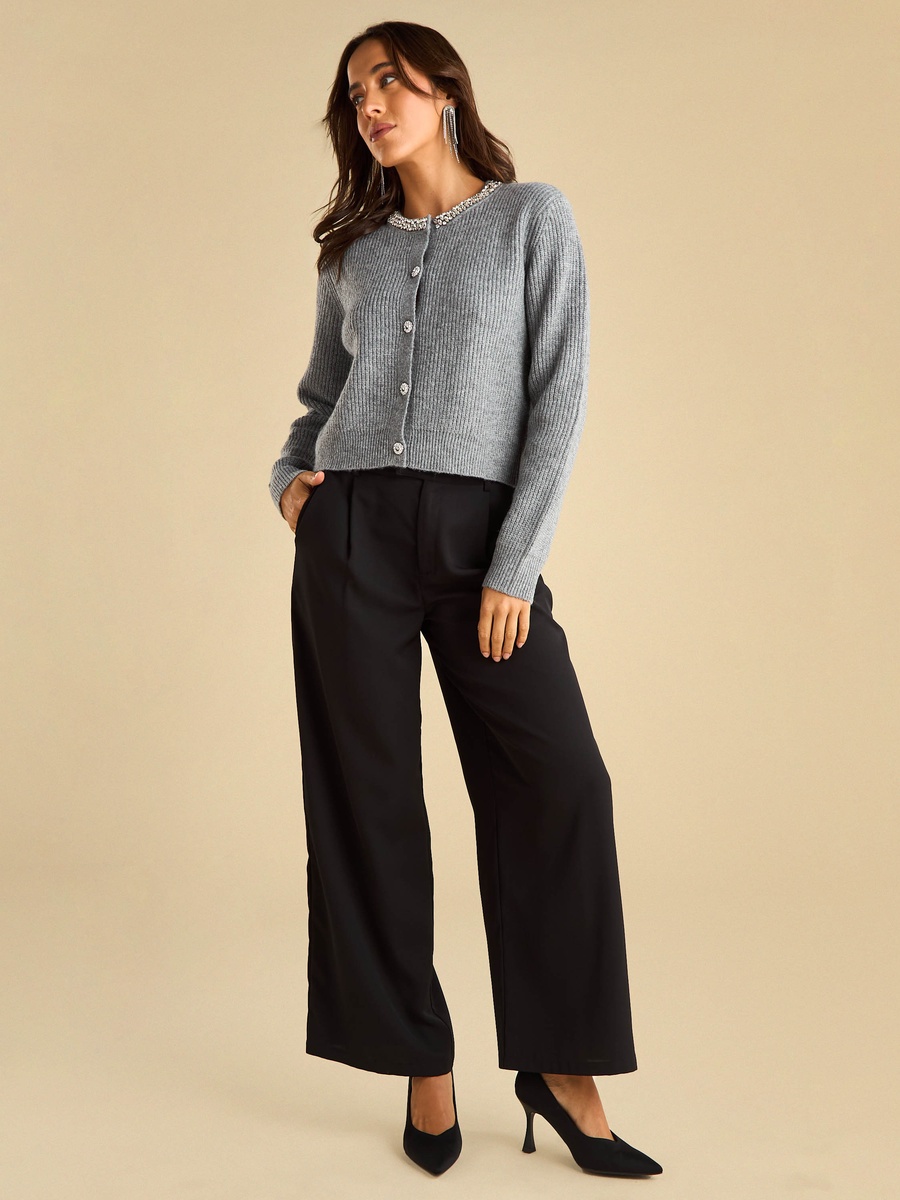 Embellished Button Front Sweater Cardigan