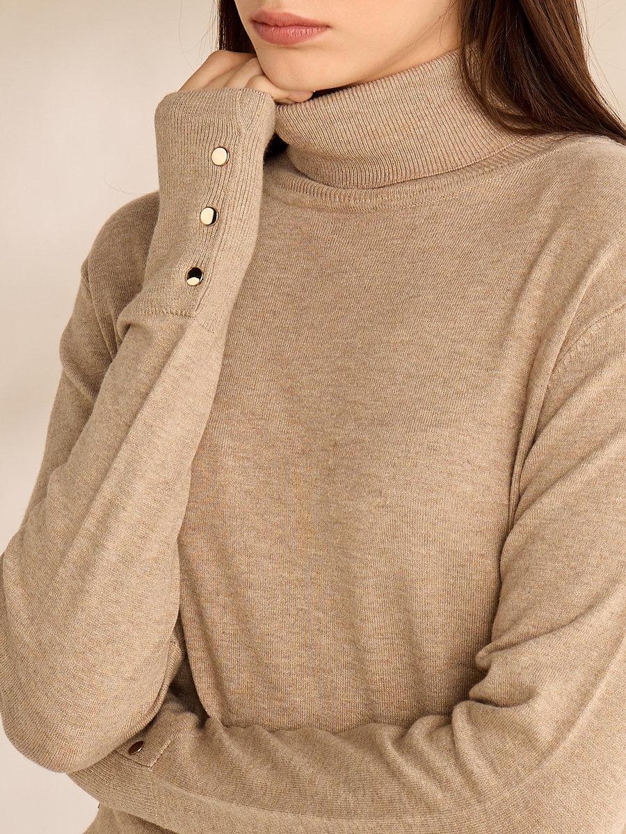 Plain Turtleneck Sweater with Button Accent