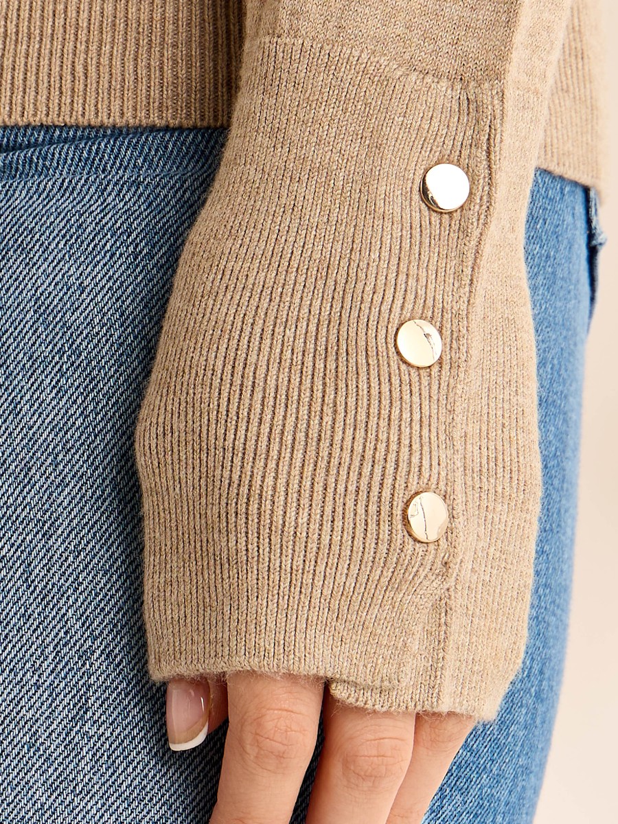 Plain Turtleneck Sweater with Button Accent