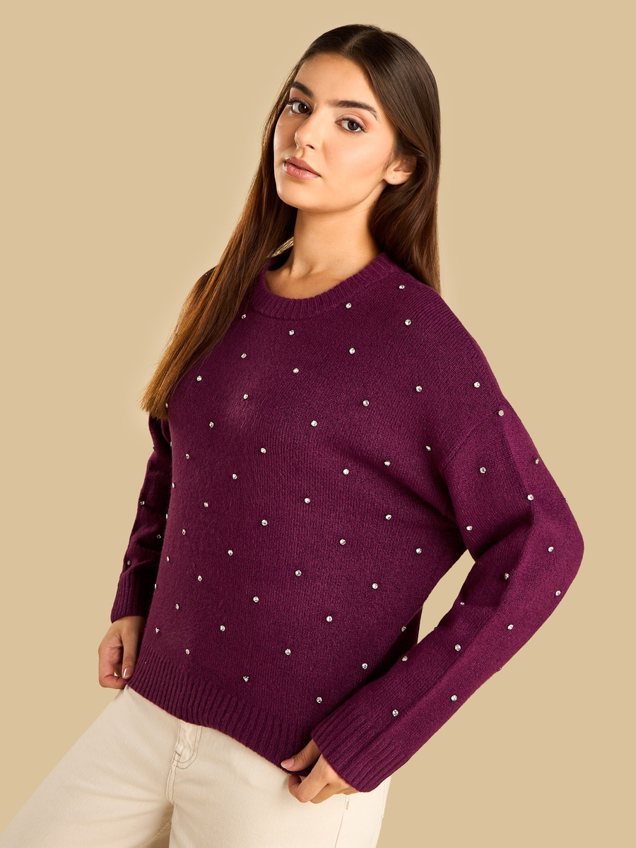 Embellished Round Neck Sweater
