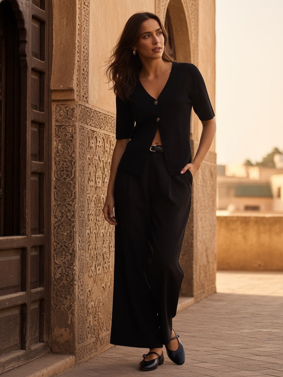 كارديجان أسود سادة بأزرار معدنية