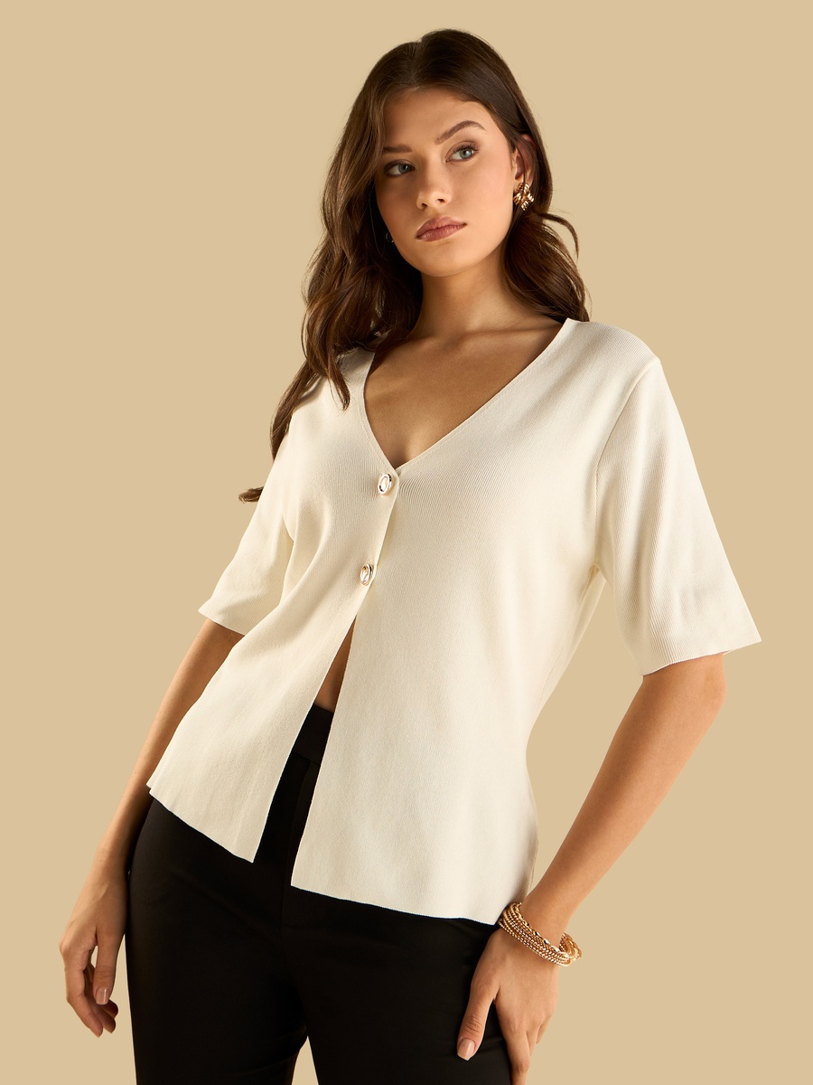 Textured Cardigan with Button Detail