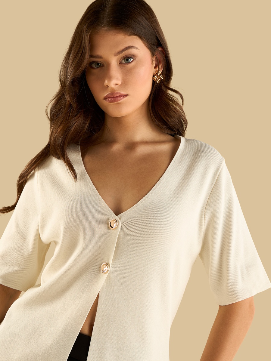 Textured Cardigan with Button Detail