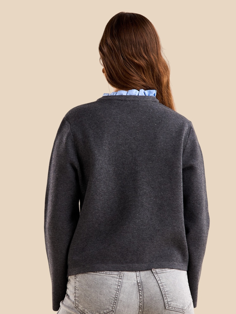 Ruffle Neck Twofer Cardigan with Pocket Detail