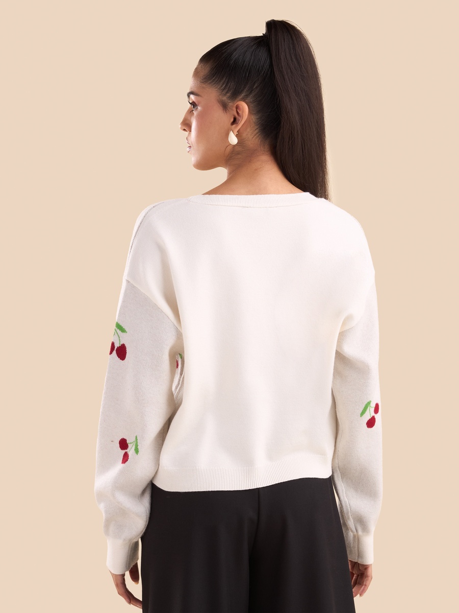 Cherry Jacquard Textured Cardigan