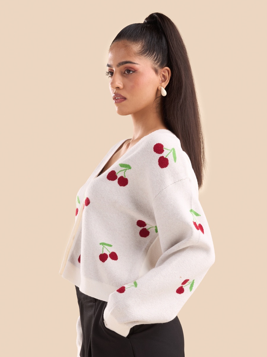 Cherry Jacquard Textured Cardigan