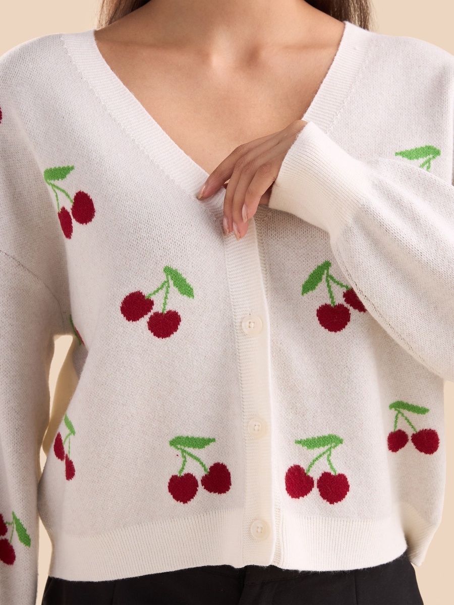 Cherry Jacquard Textured Cardigan