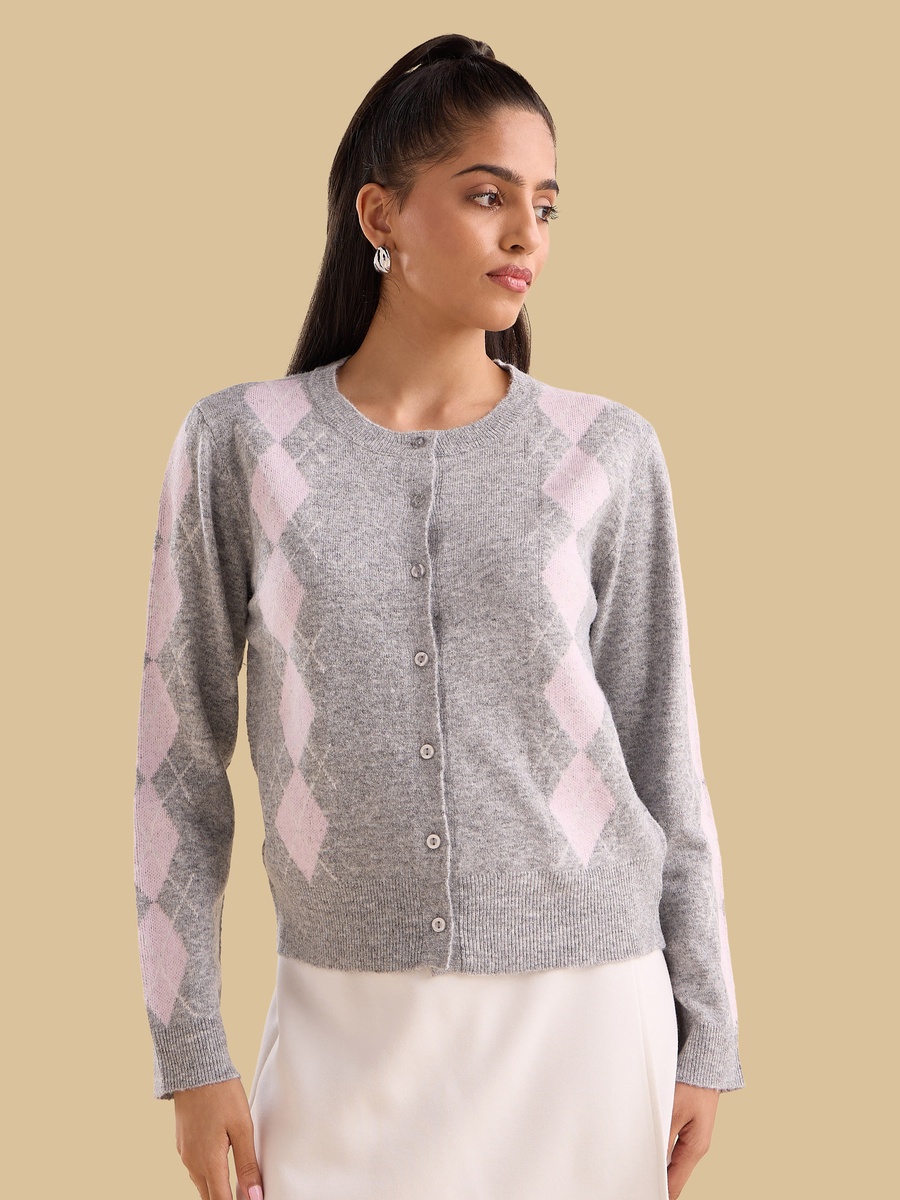 Argyle Print Cardigan