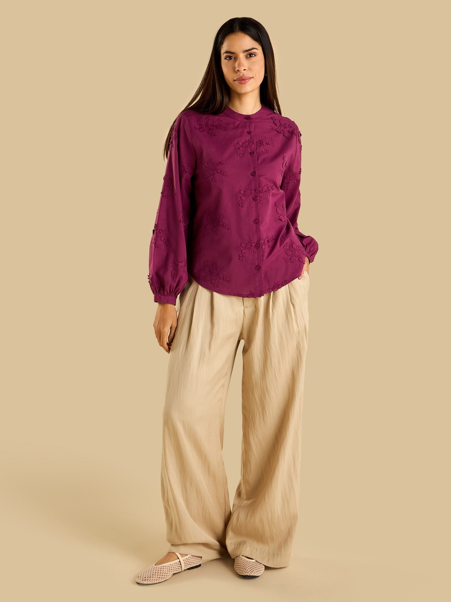 Embroidered Mandarin Collar Shirt