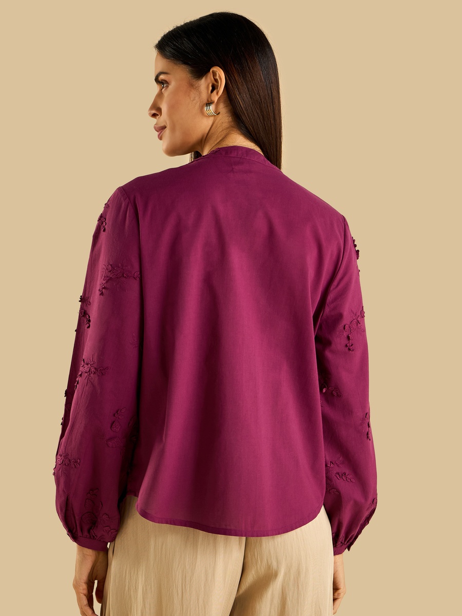 Embroidered Mandarin Collar Shirt