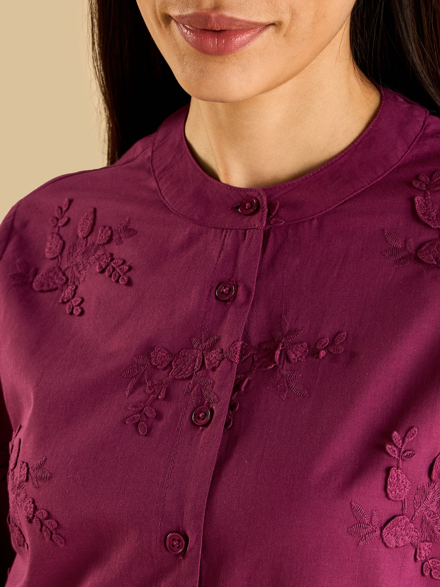 Embroidered Mandarin Collar Shirt