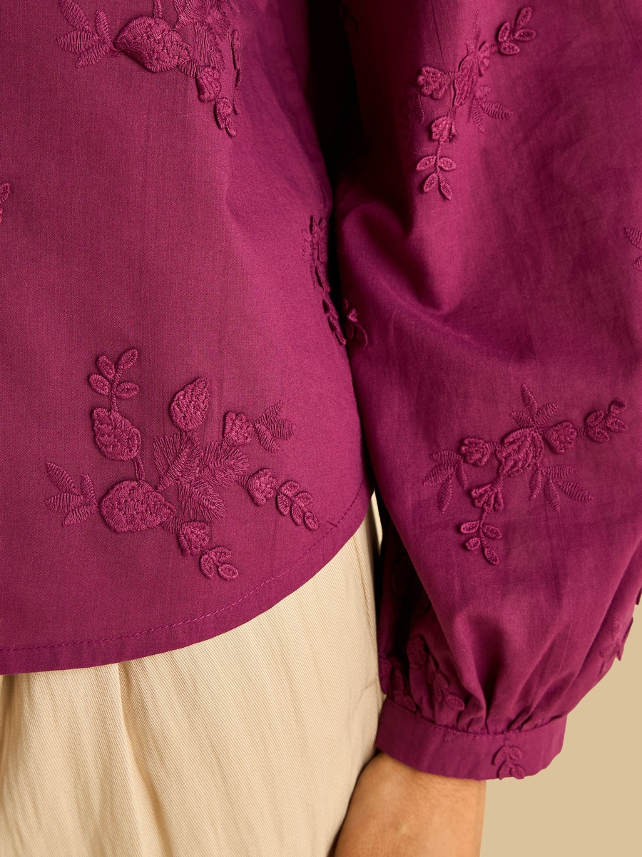 Embroidered Mandarin Collar Shirt