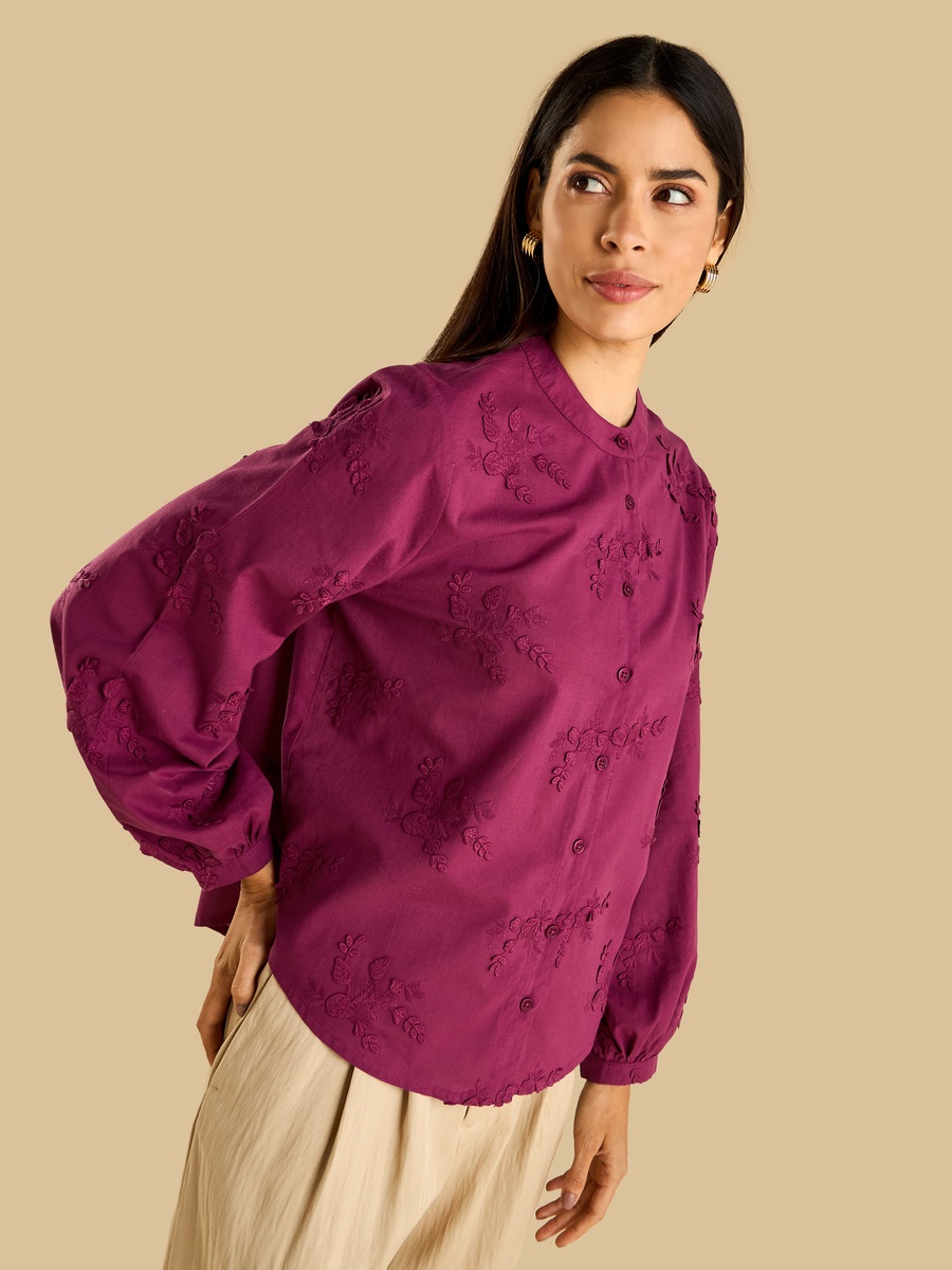 Embroidered Mandarin Collar Shirt