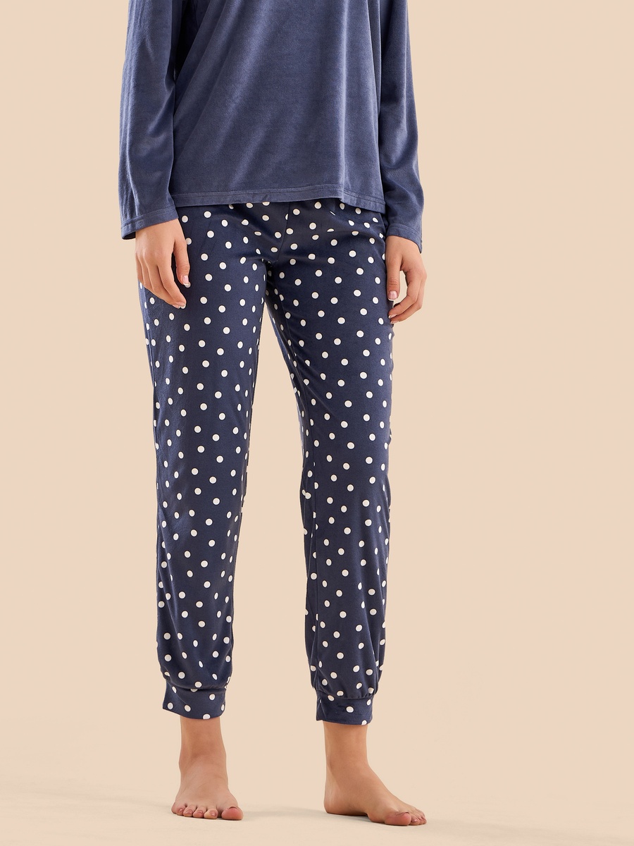 Solid Long Sleeve T-Shirt and Polka Dot Print Jogger Pyjama Set