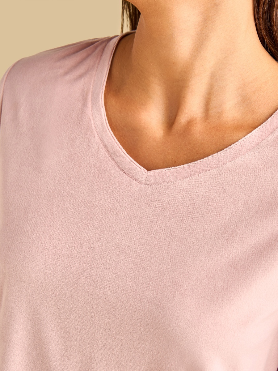 Pink Solid V Neck T-Shirt and Deer Printed Pyjama Set