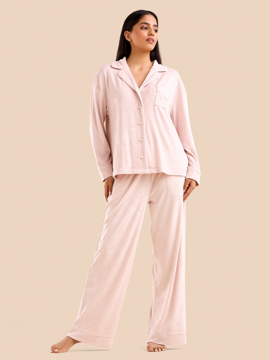 Heart Embossed Jacquard Pyjama Set