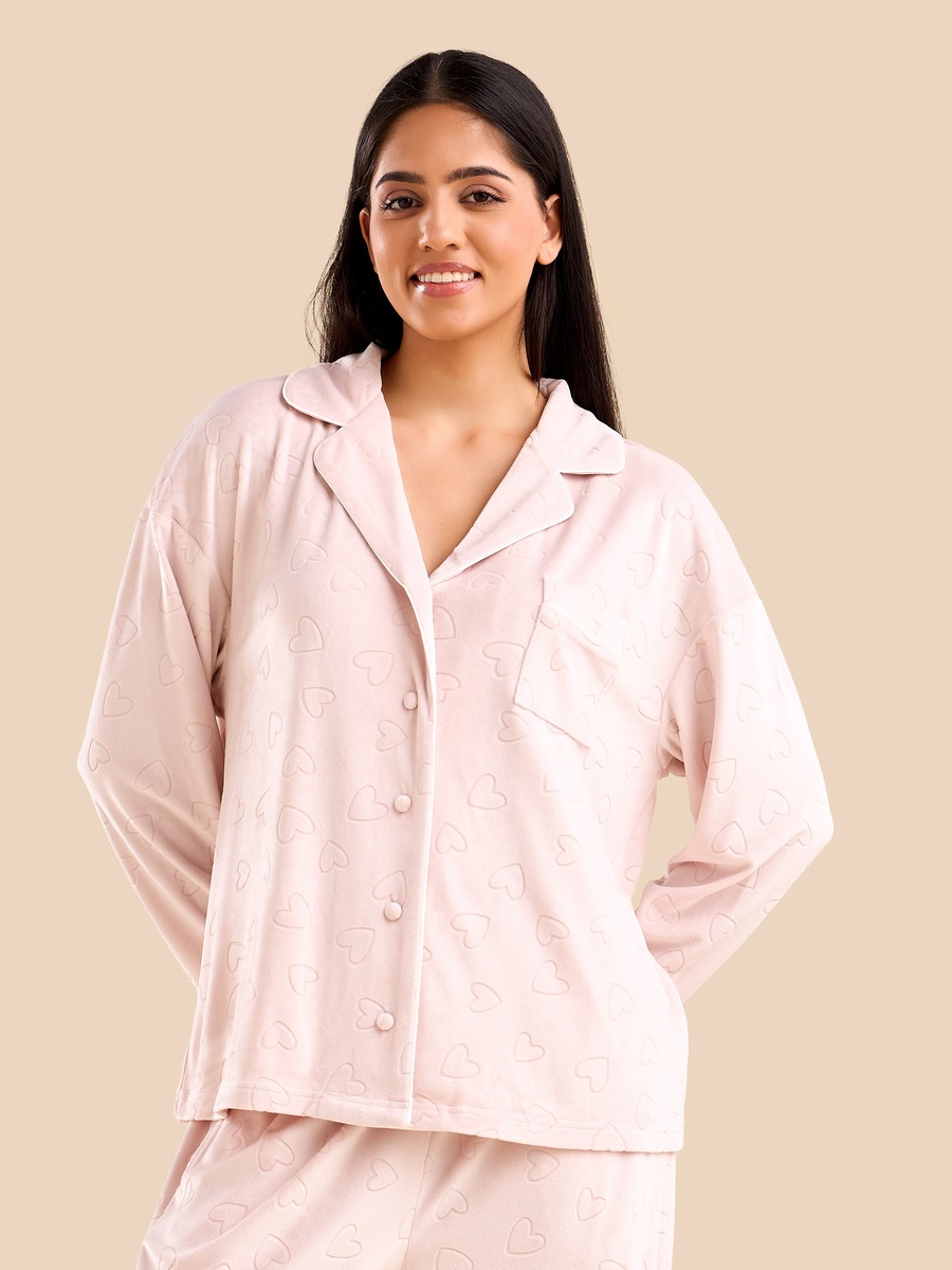 Heart Embossed Jacquard Pyjama Set
