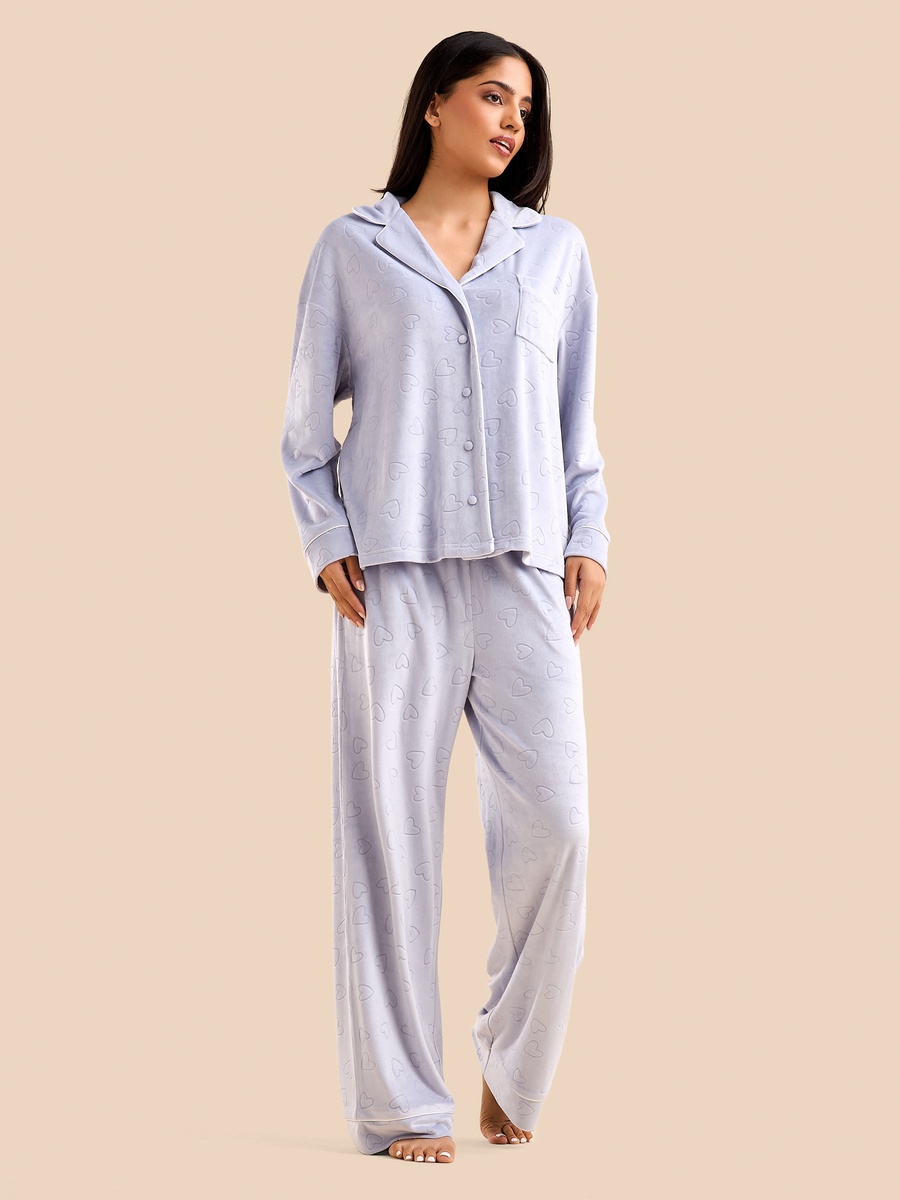 Heart Embossed Jacquard Pyjama Set