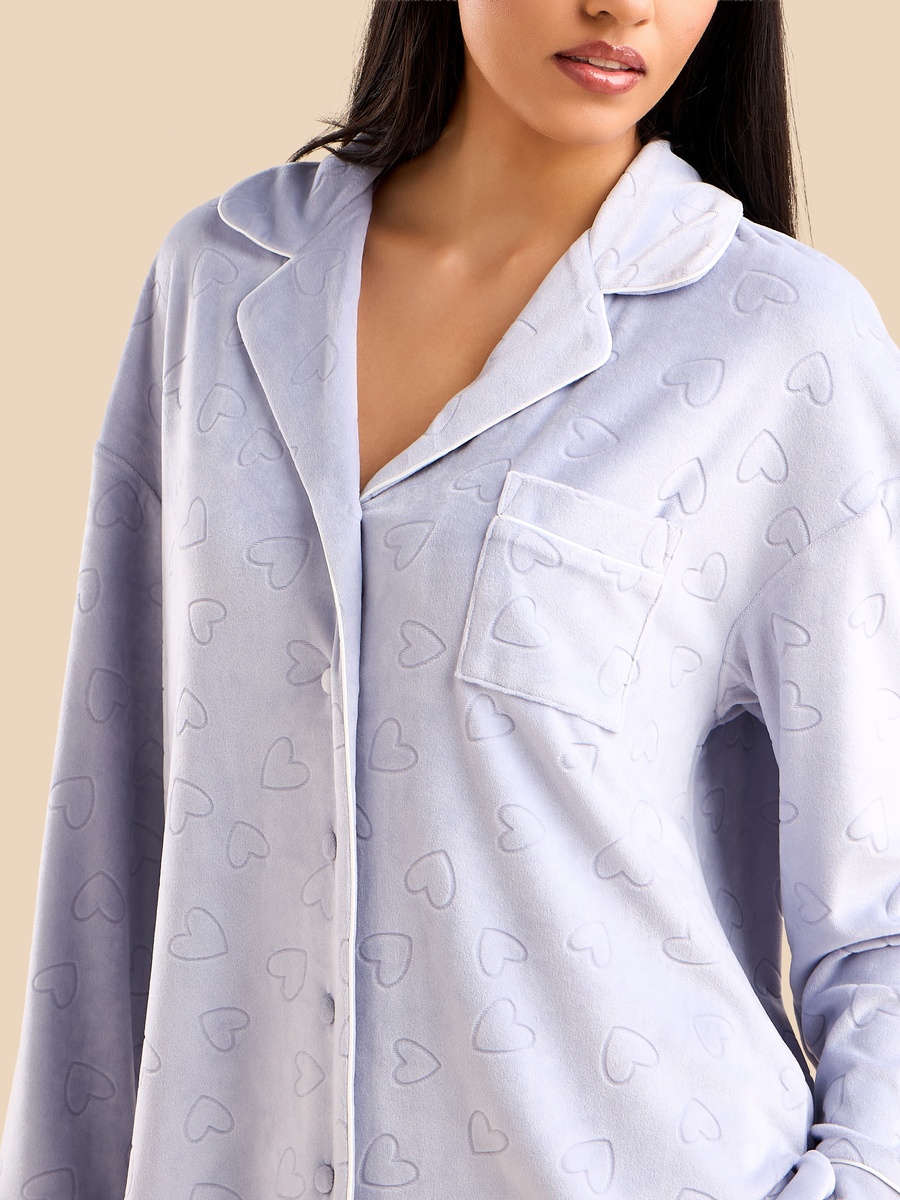 Heart Embossed Jacquard Pyjama Set