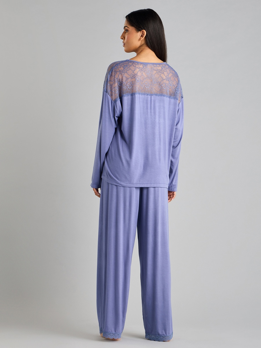 Lace Panel V Neck Top and Pyjama Set