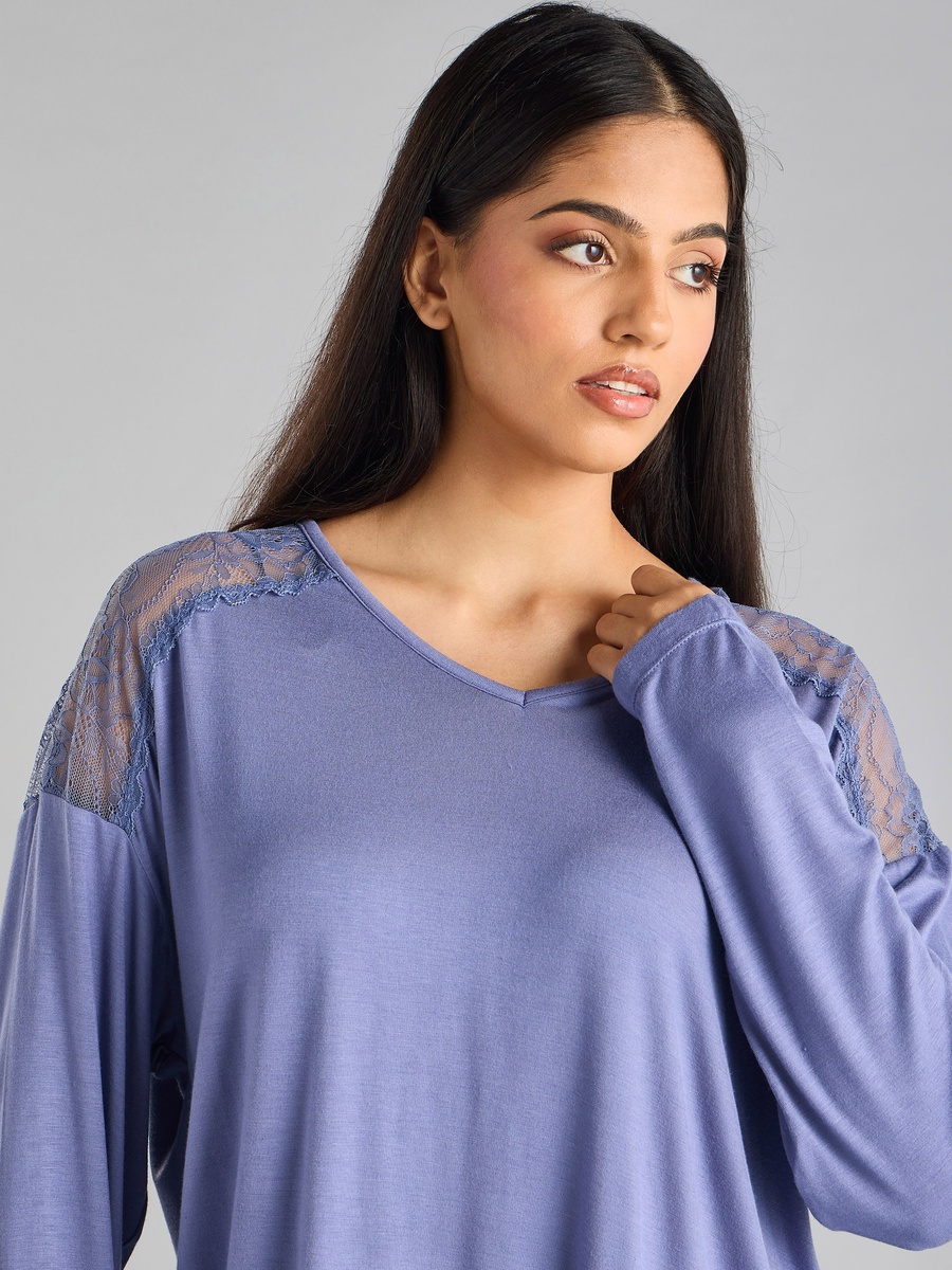 Lace Panel V Neck Top and Pyjama Set