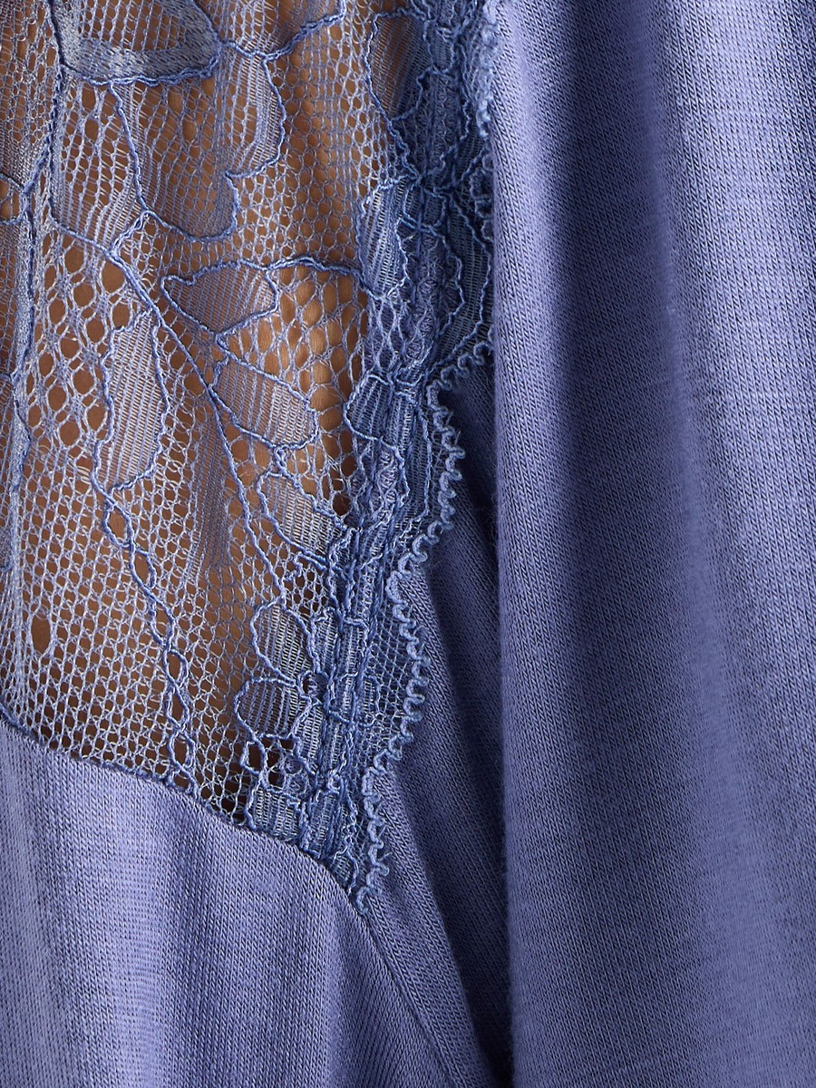 Lace Panel V Neck Top and Pyjama Set