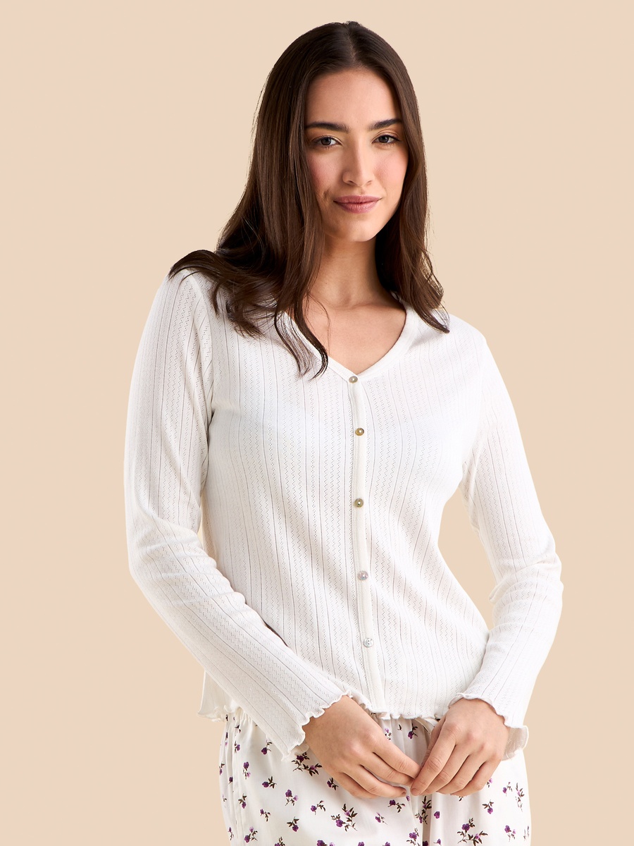 Floral Print Pointelle Cotton Pyjama Set