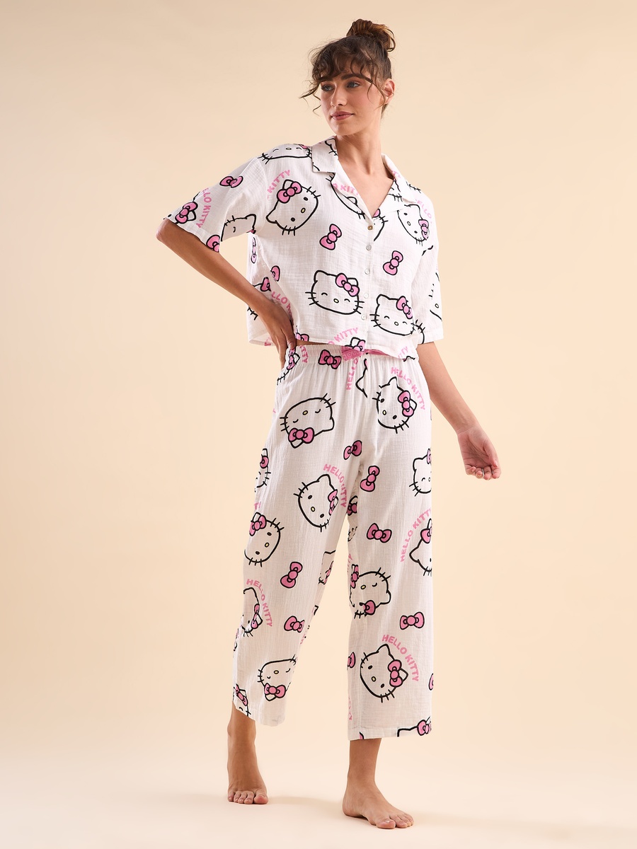 Hello Kitty Print Cotton Pyjama Set