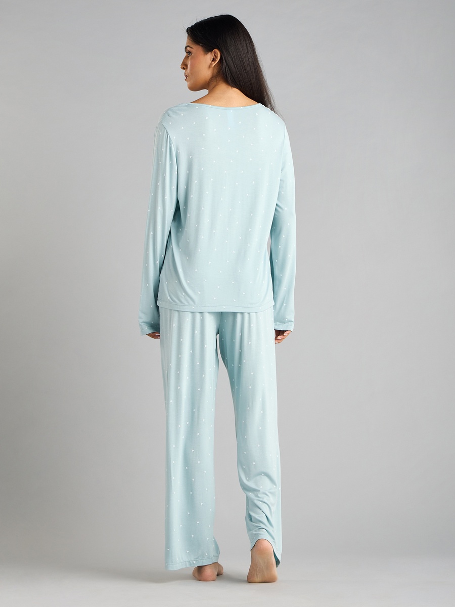 All-Over Heart Print Pintuck Top and Pyjama Set