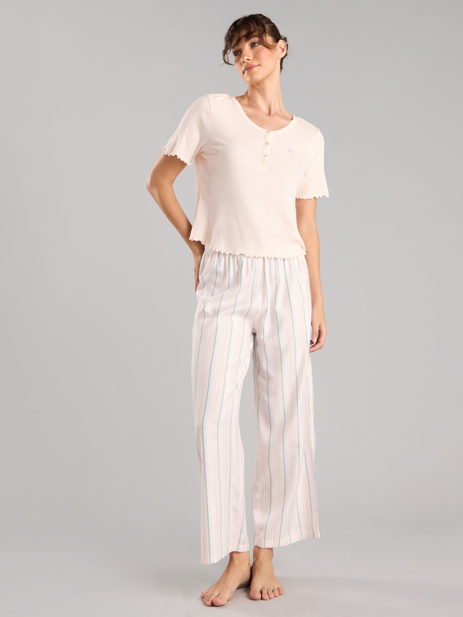 Heart Embroidered Cotton Pyjama Set