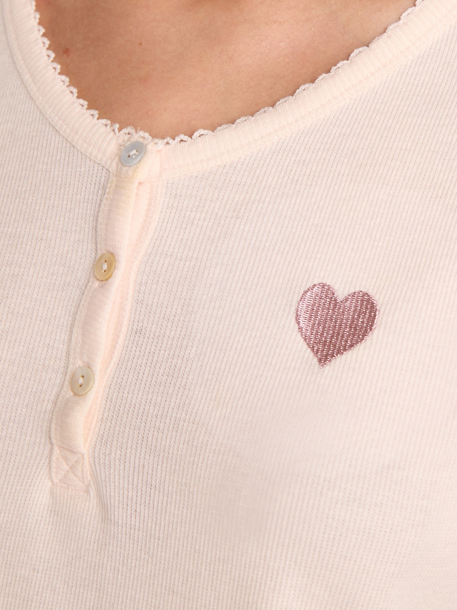Heart Embroidered Cotton Pyjama Set