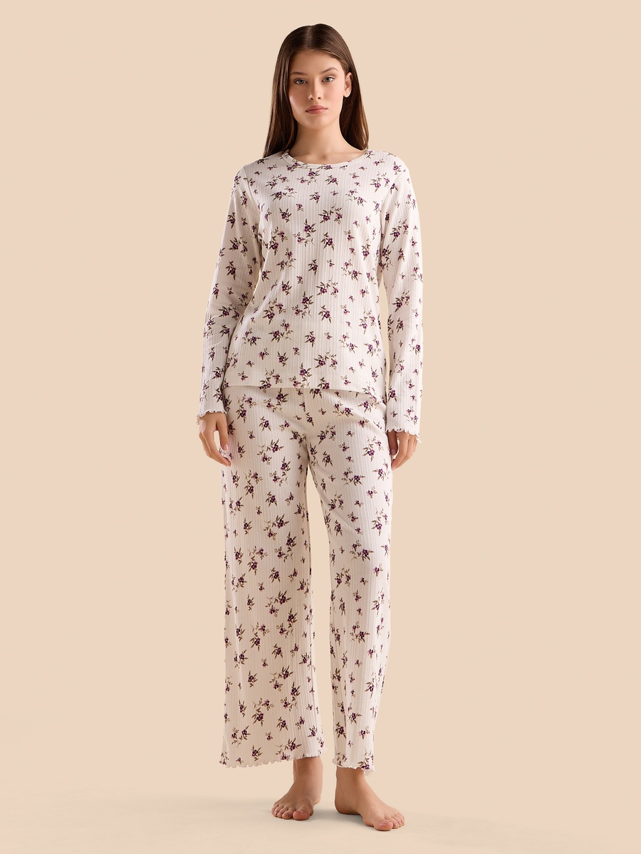 Floral Print Pointelle Cotton Pyjama Set