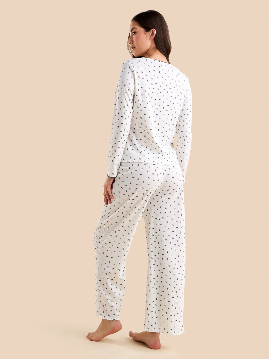 Floral Print Pointelle Pyjama Set